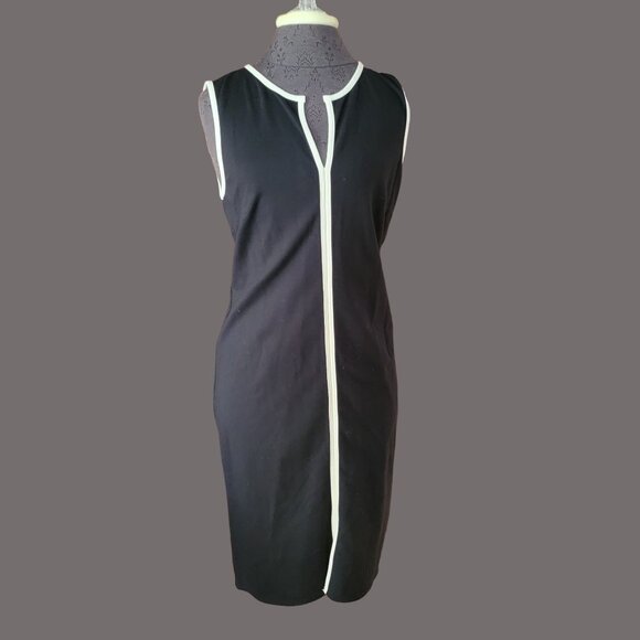 Talbots Sleeveless Black Dress With White Trim  Size 6 - Picture 1 of 5